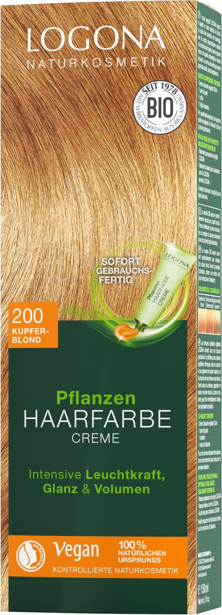 Pflanzen-Haarfarbe Creme 200 Kupferblond | Haarfarben | Logona