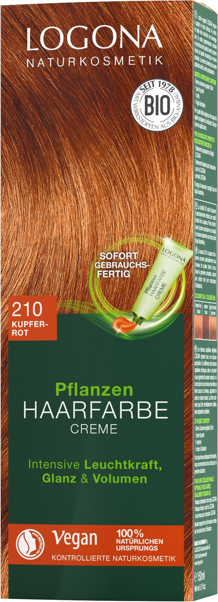 Pflanzen-Haarfarbe Creme 210 Kupferrot | Haarfarben | Logona